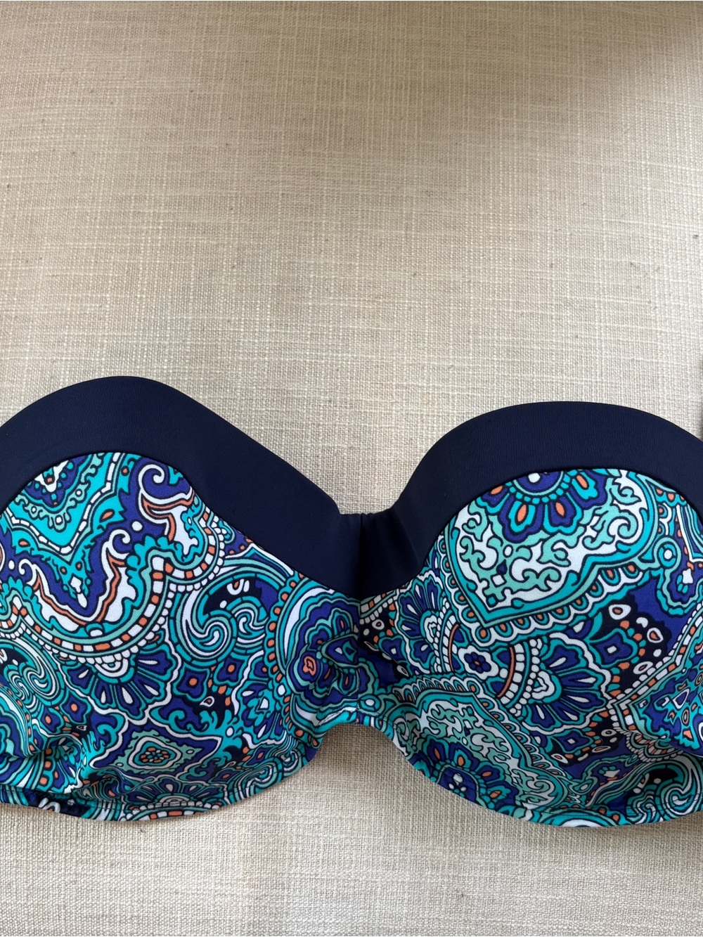 Soma Strapless Bikini Top in Teal and Navy Paisley NWT